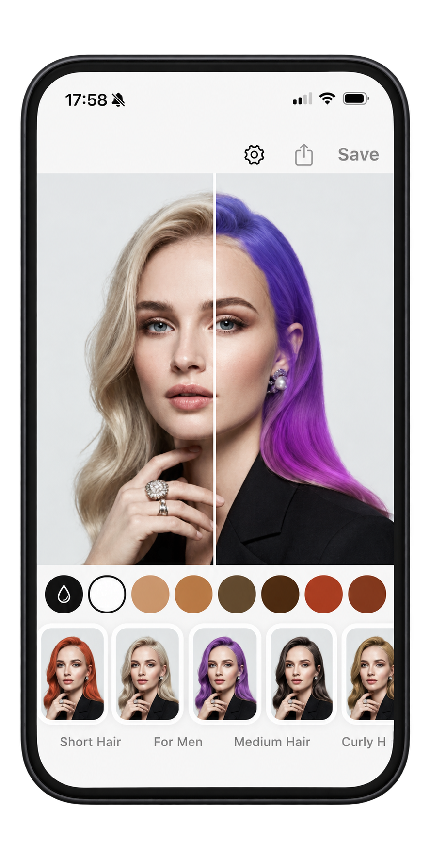 Fine-tune your next color. — AI-edited illustrations based on HairTry App Store screenshots.