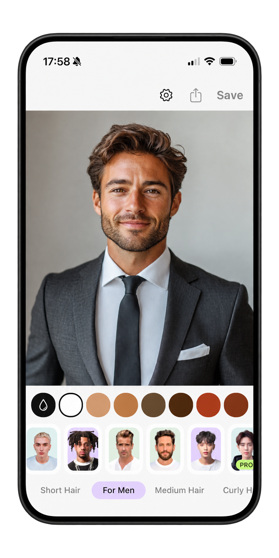 Try styles for men, too. — AI-edited illustrations based on HairTry App Store screenshots.