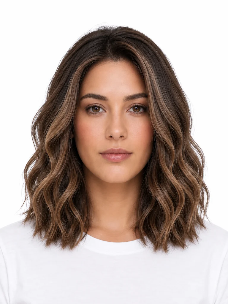 Wavy shoulder-length lob hairstyle